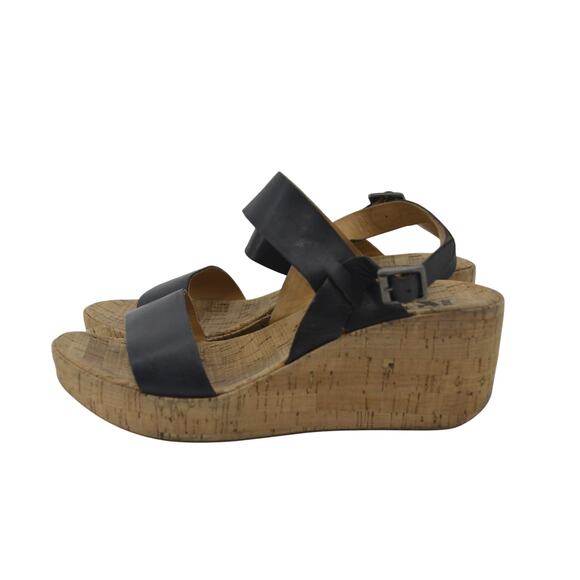 Korks By Kork-Ease Austin Black Leather Wedge Sandals Size 9 - Picture 2 of 16